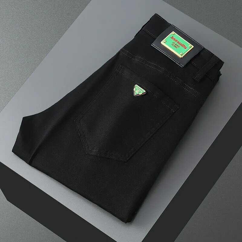 Jeans tinta unita da uomo summer2024new elastic slim fit skinny alla moda all-match office shopping pantaloni casual