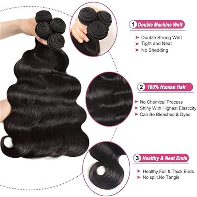 Body Wave Bundles Raw Hair 50G Natural 100% Human Hair Extensions 1 3 4 Bundle Raw 28 30 32 34 36 40 Inch Bundles Human Hair
