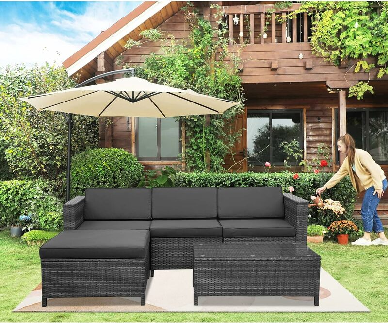 Canapé d'extérieur en rotin, canapé de conversation étanche pour balcon, véranda, arrière-cour, terrasse, jardin