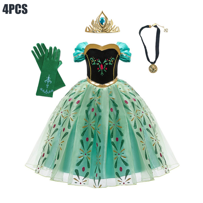 Disney Princess Girl Costume Frozen Anna Cosplay Ball Gowns Dress Fancy Birthday Party Dress Up Children Clothes Halloween Cos