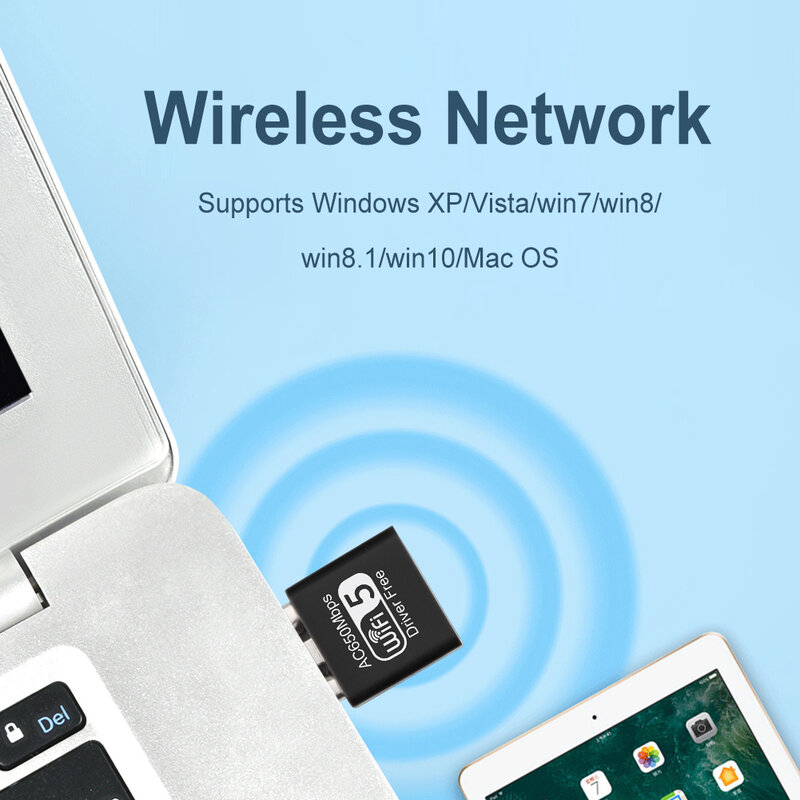 Adaptateur USB Wifi 650Mbps pour touristes, carte réseau 2.4G/5.8 mesurz, 300Mbps Ethernet, dongle récepteur sans fil
