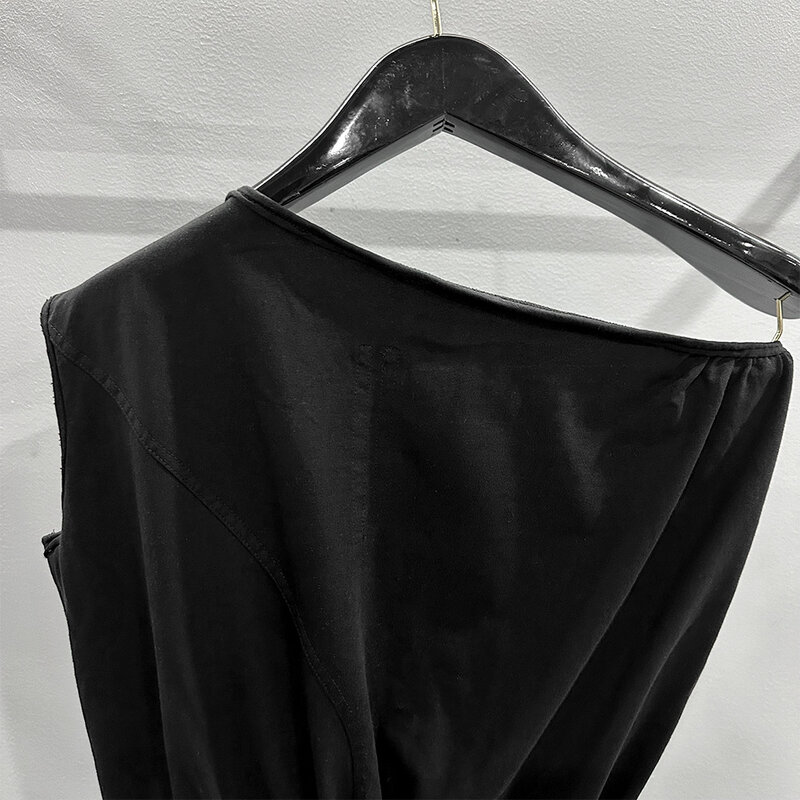 Pelele de punto con cintura ceñida para mujer, estilo gótico oscuro, sin mangas, un hombro, informal, de alta calidad, para primavera y verano, 2024
