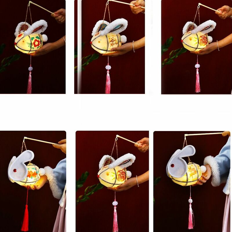 Gloeiende Mid-Autumn Festival Lantaarn Diy Lichtgevende Chinese Stijl Handheld Konijn Lantaarn Konijn Vorm Diy Materiaal Tas