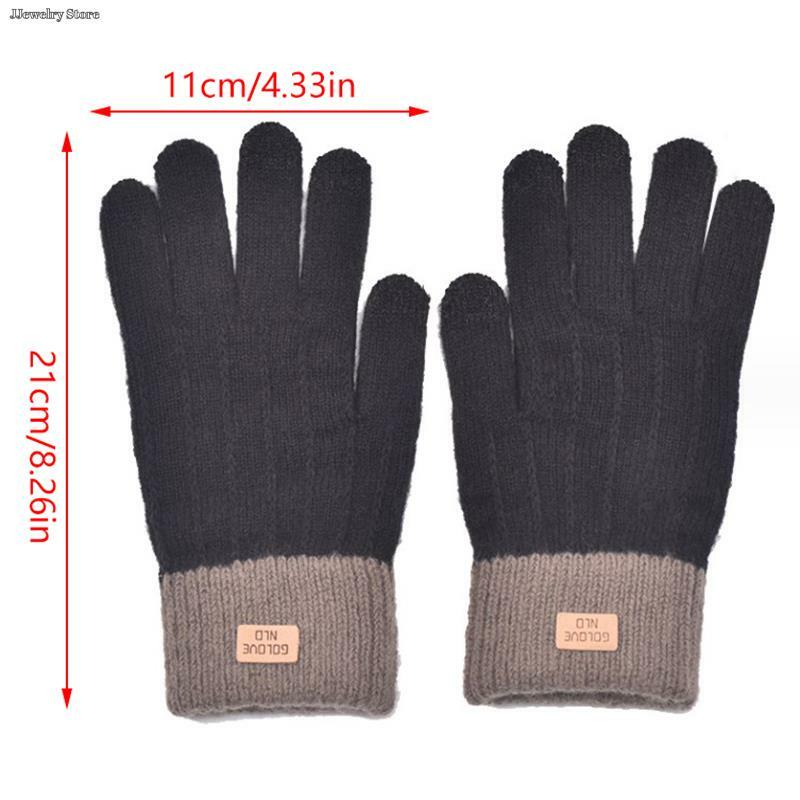 Kobiety męskie ciepłe rękawiczki zimowe do ekranów dotykowych rozciągliwe rękawiczki z dzianiny z wełną na cały palec Guantes damskie szydełkowe rękawiczki