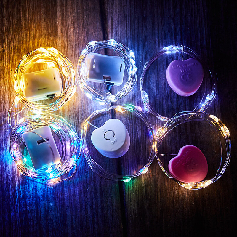 Tira de luces LED con batería para decoración de fiestas, guirnalda de luces de hadas con botón, 5-1 piezas, 1M, 10LED, para Navidad, boda