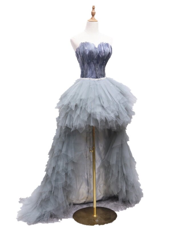 Облегающее короткое спереди и сзади, длинное свадебное платье с перьями, вечернее платье, банкет на день рождения, технические характеристики, Коктейльные шоу, ежегодные