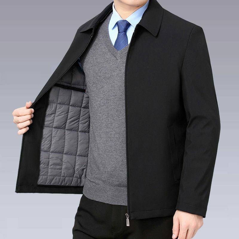 W średnim wieku i w podeszłym wieku męskie casualowa kurtka bawełniane klasyczne guziki jesienno-zimowe luźny, gruby pikowany płaszcz A263