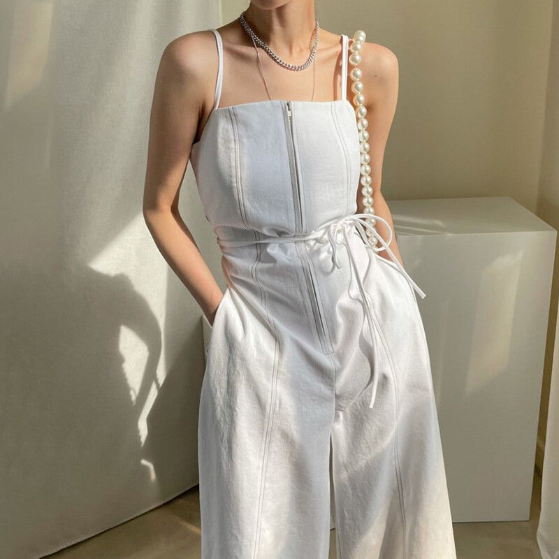 Women Sleeveless Spaghetti Strap Jumpsuits Korean Style Sexy High Waist Wide Leg Pants Rompers Lady 2023 New in Summer Bodysuits