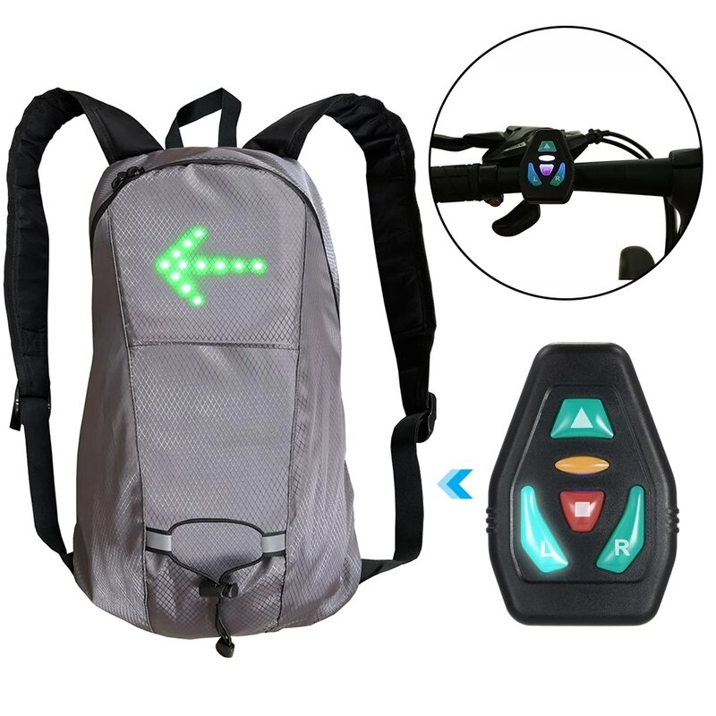 Mochila con luz LED para bicicleta, mochila de seguridad para exteriores con Control remoto inalámbrico, 15L