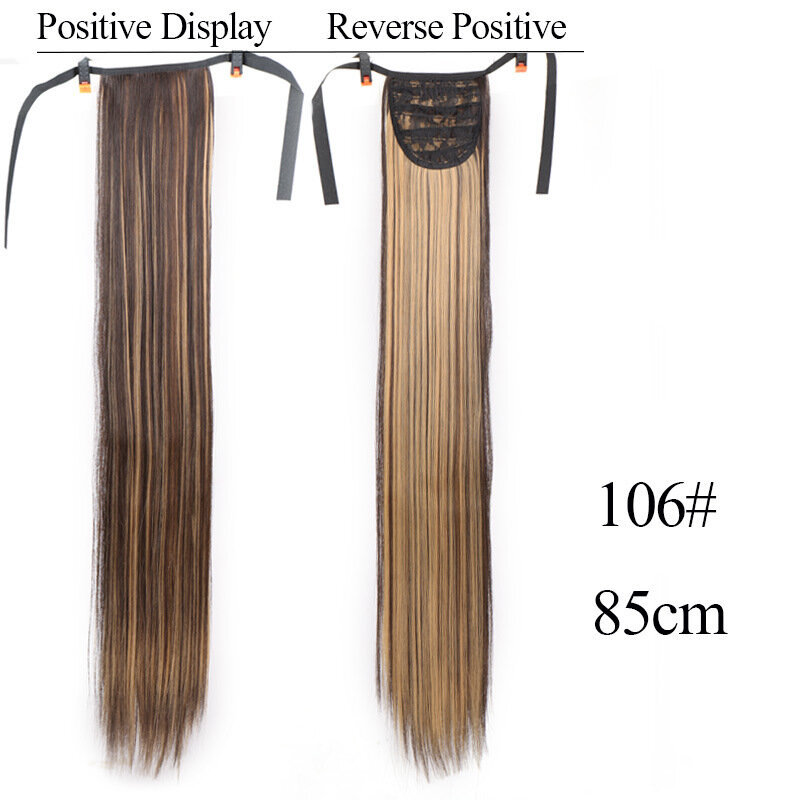 Sintetis 32 inci klip lurus panjang dalam Wig ekor kuda palsu sambungan rambut dengan jepit rambut untuk penggunaan sehari-hari