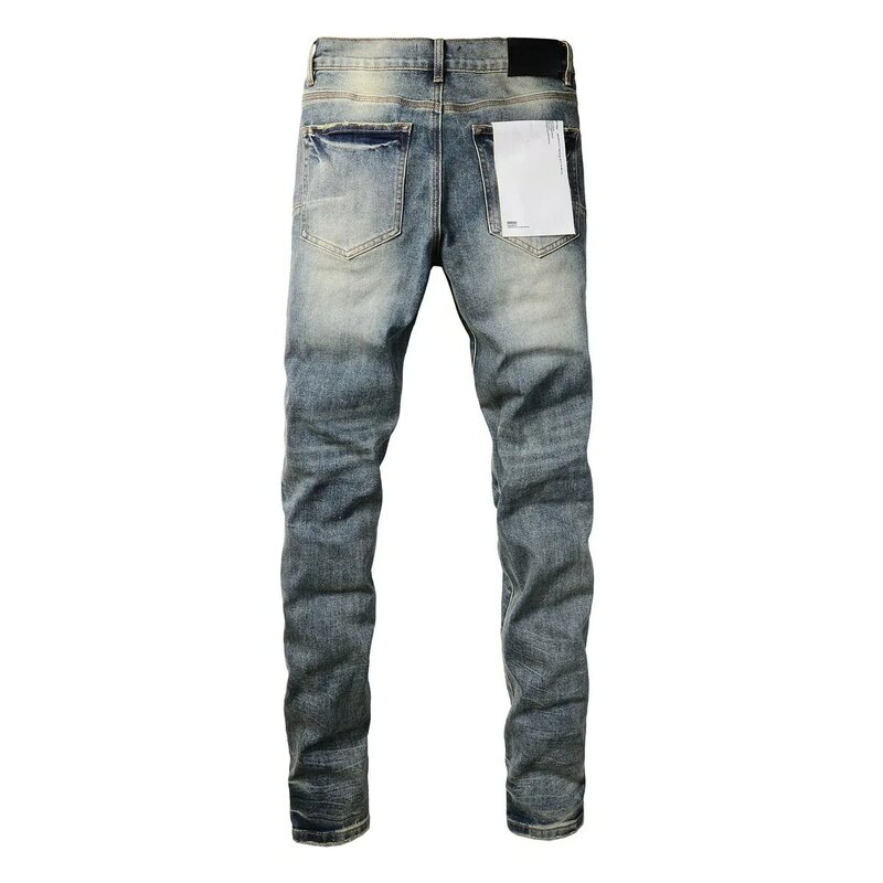 Jeans di marca ROCA viola di alta qualità 1:1 High Street Blue Matte Bleach Wash Fashion Repair pantaloni Skinny in Denim a vita bassa