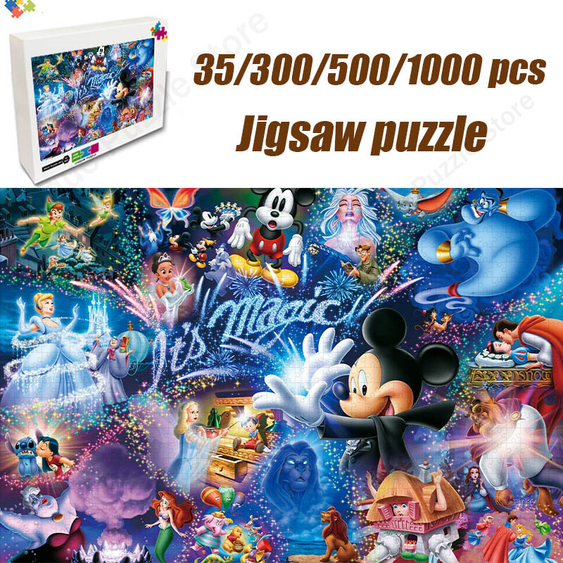 35/300/500/1000Pcs Disney Mickey Mouse Wooden Jigsaw Puzzle Family Kid's Birthday Gift Diy Manual Assembly Toys Home Decoration
