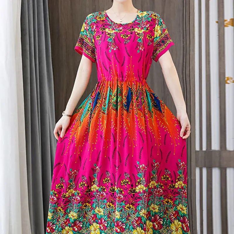 2024 New Style Pure Cotton Silk Dress Summer Beautiful and Beautiful Overall Silk Dress Dress for Women