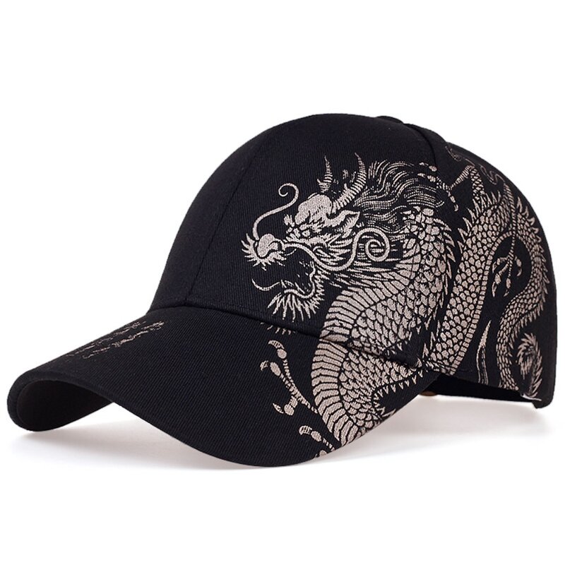 Gorra de béisbol con patrón de dragón para hombre y mujer, gorro de pesca Unisex, ajustable, antisol, Hip Hop, versátil, estilo chino