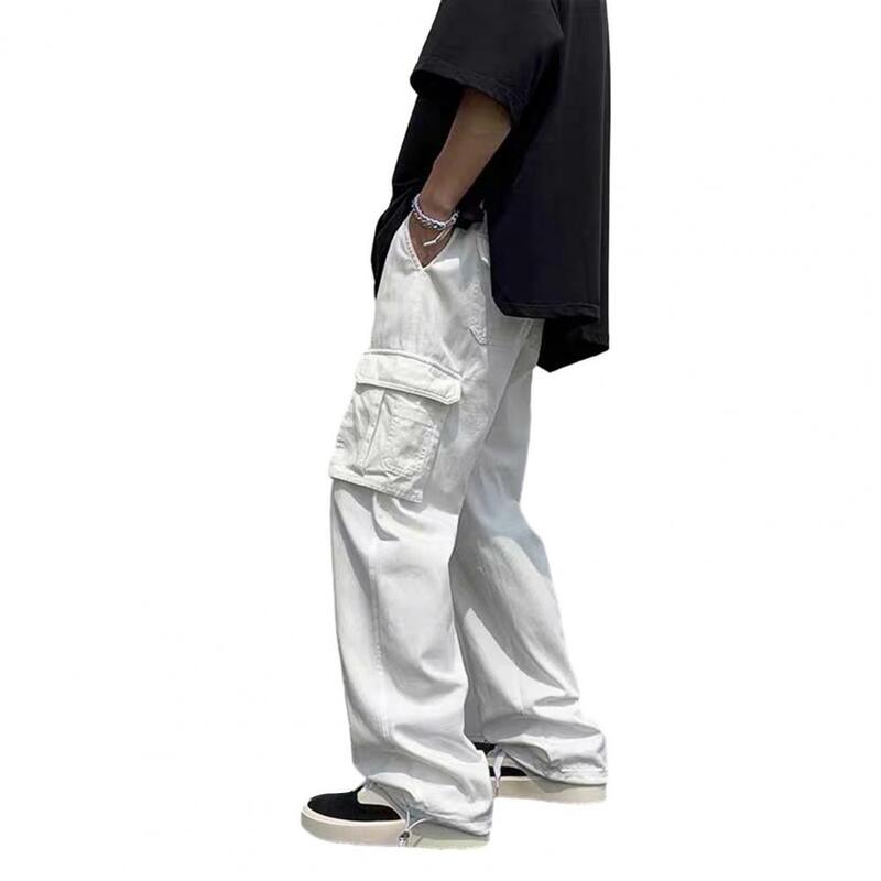 Pantalones Cargo de estilo Hop para hombre, ropa de calle con múltiples bolsillos, pierna ancha, tela suave y transpirable, Color sólido medio para A