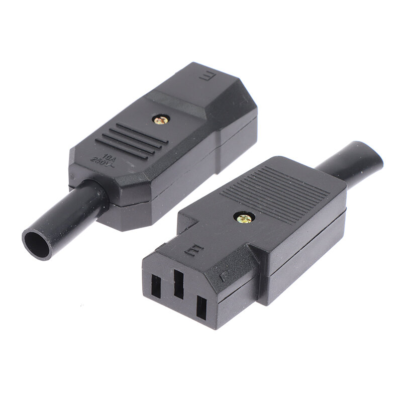 Konektor steker kabel lurus IEC C13 C14 10A 250V soket AC 3 Pin konektor daya nirkabel colokan betina hitam & jantan