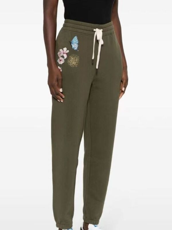 Damskie spodnie dresowe z polaru kwiatowa muszka haft ze sznurkiem elastyczne w talii na co dzień 2024 wiosenne długie spodnie