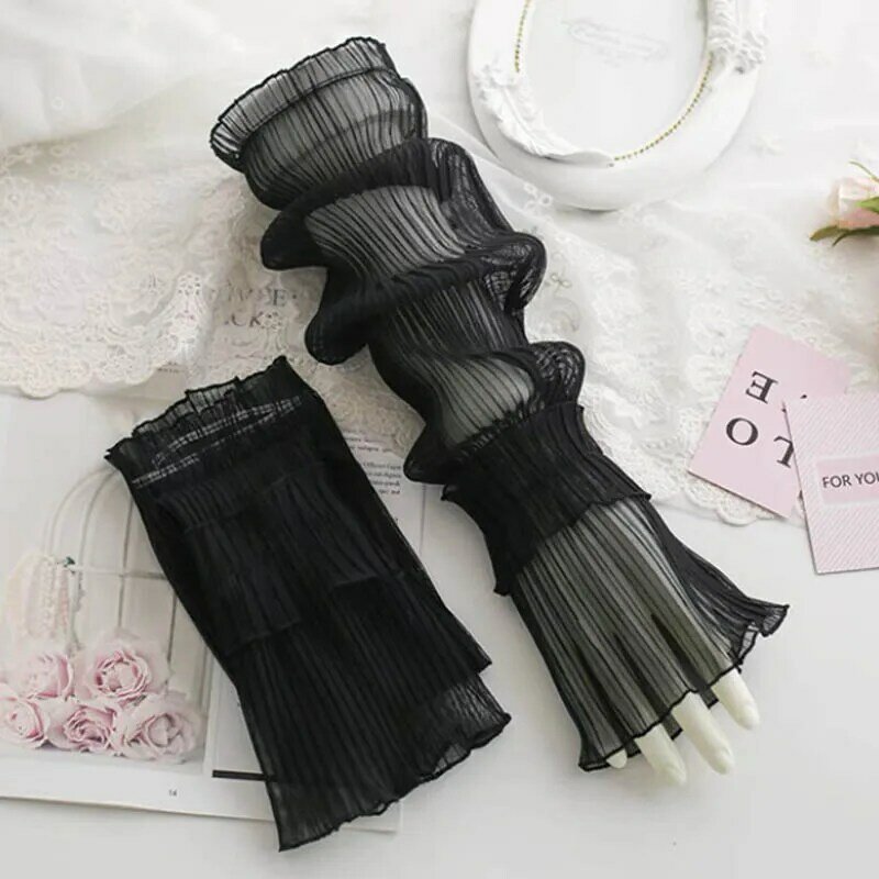 Summer Long Fingerless Gloves Women Sun Protection Sleeves Gloves Lady Thin Lace Mesh Arm Sleeve Sunscreen Uv Breathable Mittens