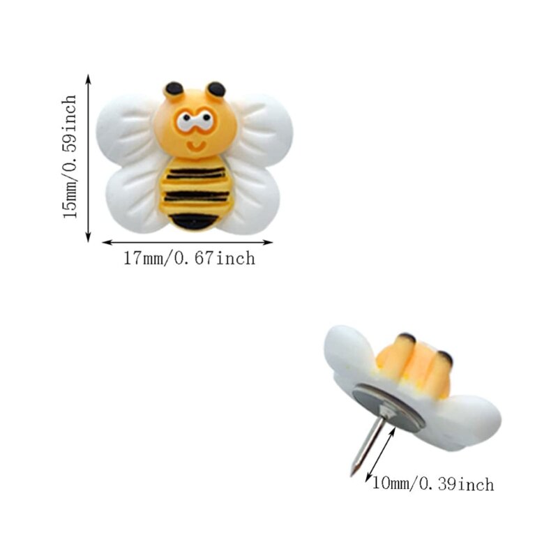 25x Pin Tekan Paku Payung Lebah Lucu Pin Gambar Papan Buletin Perlengkapan Kantor Sekolah untuk Foto Catatan Memo Dinding