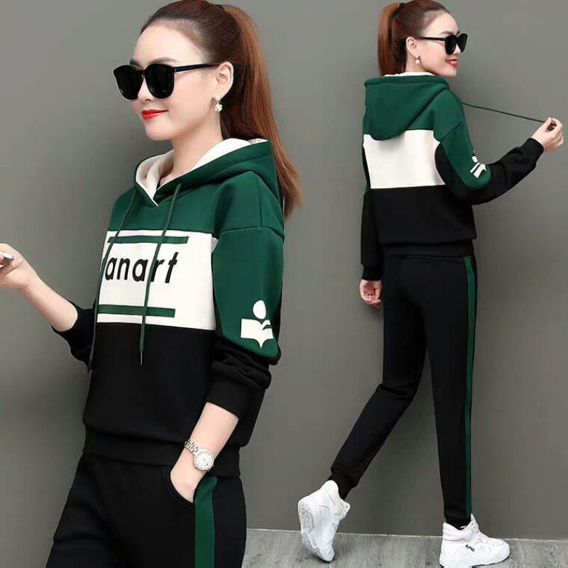 Casual Sportswear Suit Women's Spring and Autumn 2022 New Korean Style Loose Hooded Top Fashion Age Reducing Two-piece Set