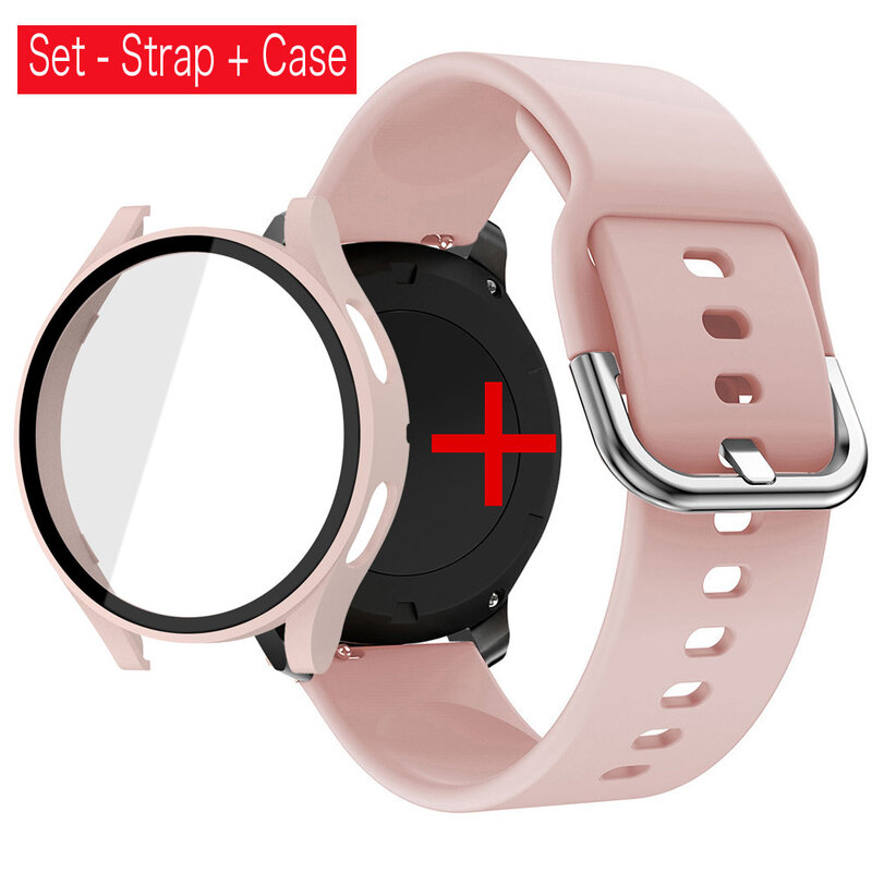 Glass+Case+Strap 20mm Silicone Band for Samsung Galaxy Watch 5 4 44mm 40mm Watchband Bracelet Straps protector+band Accessories