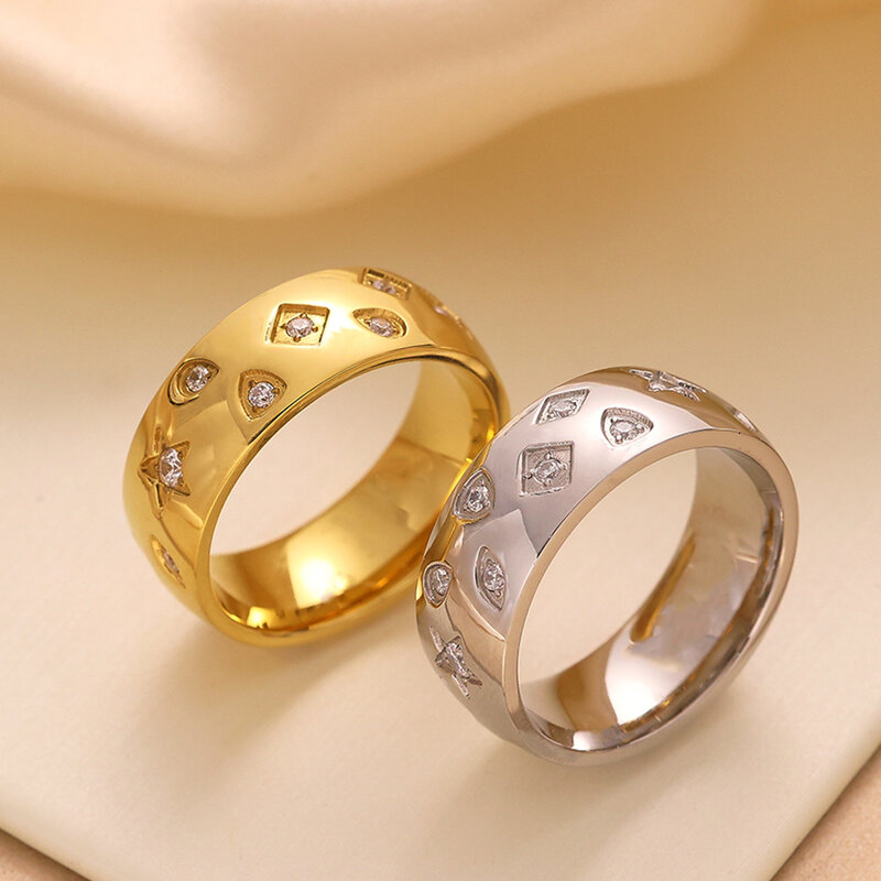 Espumante cristal estrela titânio anel de aço para mulheres, banhado a ouro 18k, impermeável não alérgica dedo jóias, terno para namorada presente