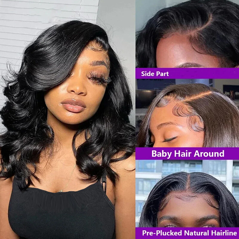 Body Wave Short Bob Transparent T Part Side Part Lace Human Hair Wig for Women PrePlucked Natural Color Remy Indian Hair On Sale