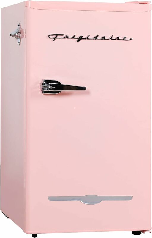 冷蔵庫-サイドボトルオープナー付きレトロバー冷蔵庫、ピンクのサンゴ、efr376、3.2フィート