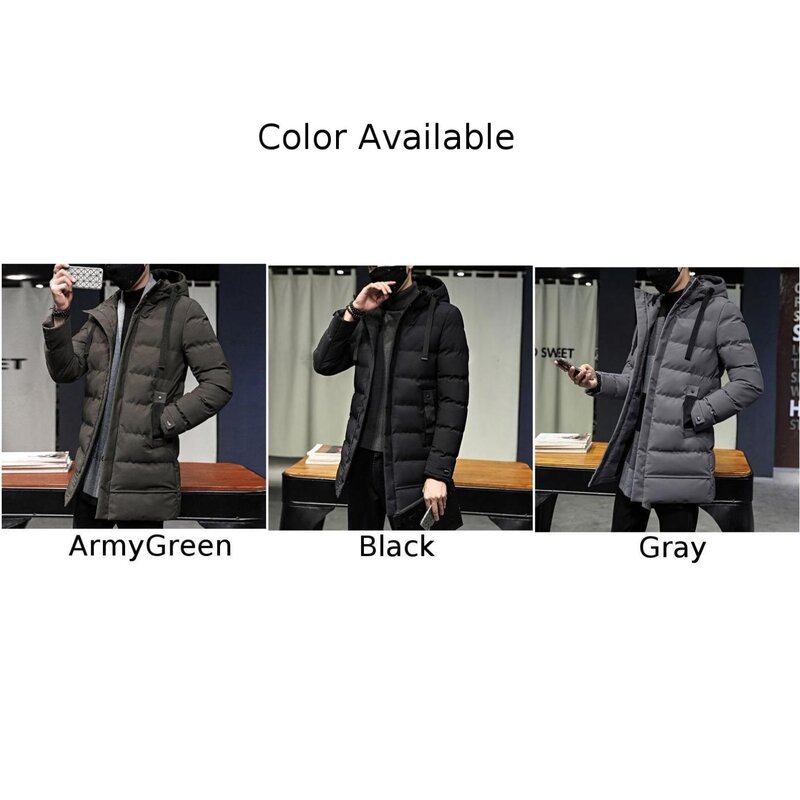 Abrigos de plumón con capucha para hombre, chaquetas ajustadas con cremallera, abrigos largos y gruesos, moda informal, Color sólido, Invierno