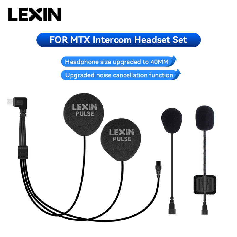 LEXIN-MTXメッシュインターホンとクリップセット,改良されたノイズキャンセリング機能,フルおよびハーフヘルメット,40mm