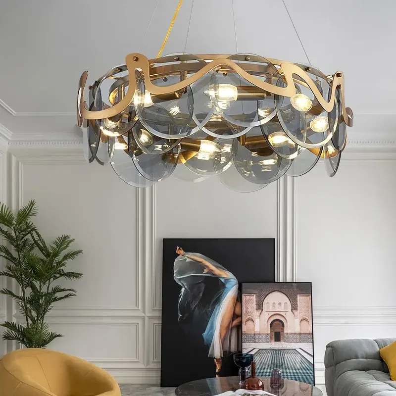 Lámpara de araña de lujo para sala de estar, luz posmoderna de cristal Simple para comedor y estudio