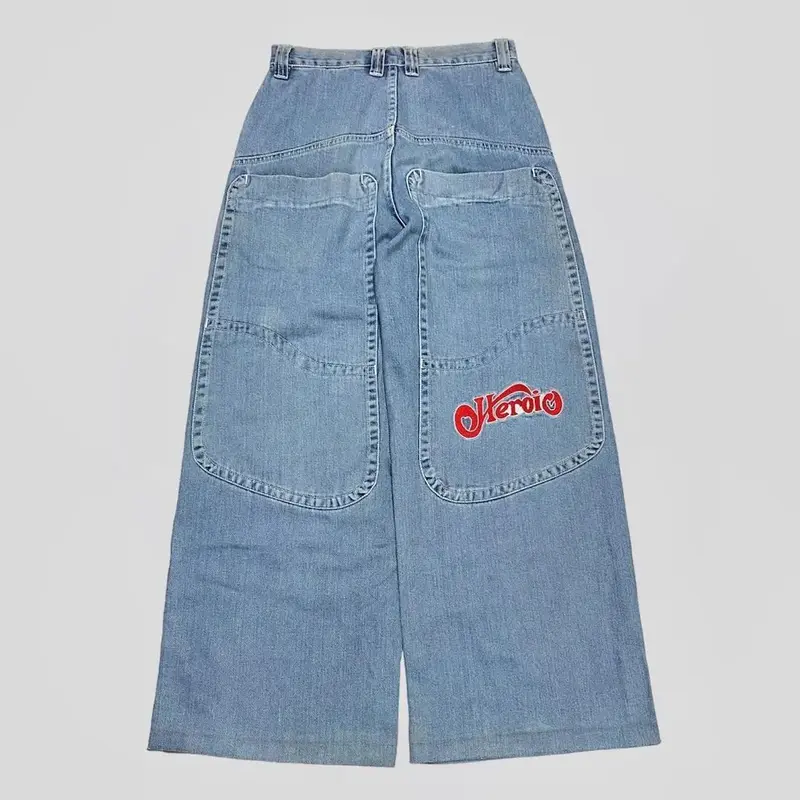 90er Jahre Sommer Jnco Stil bestickte Buchstaben hellblaue Jeans Herren übergroße Taschen hose Harajuku Street Trend lose Boden hose