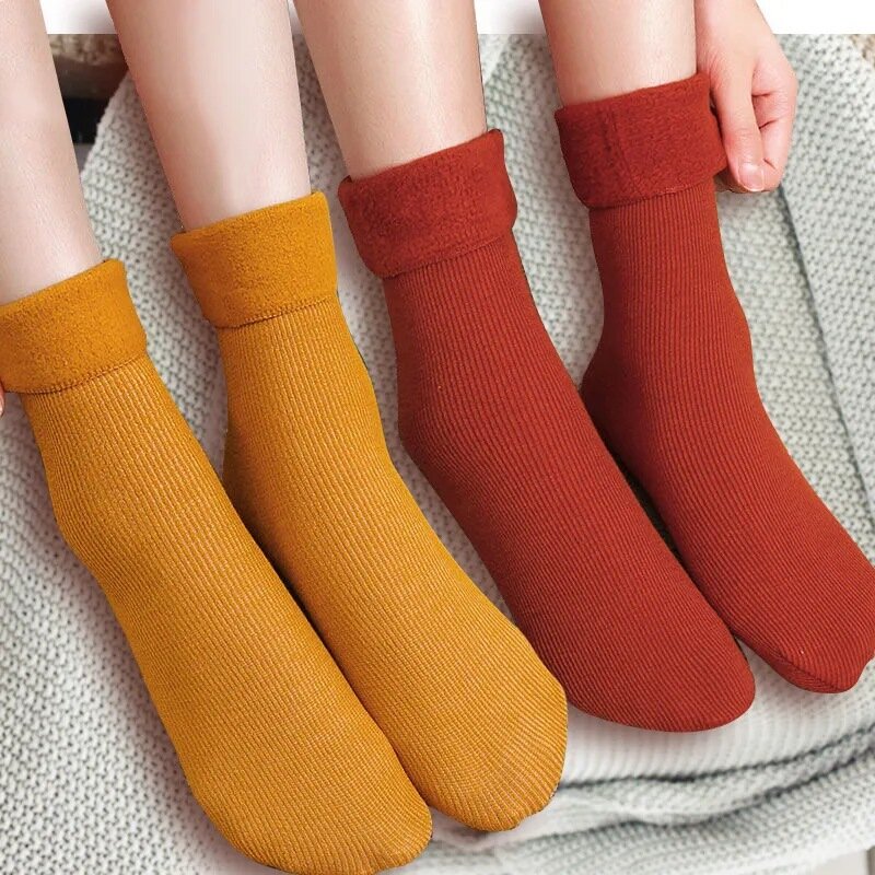 1 Pair New Winter Warm Women Socks Thicken Thermal Soft Sock Casual Solid Color Wool Cashmere Home Floor Sock Snow Boots 35-40