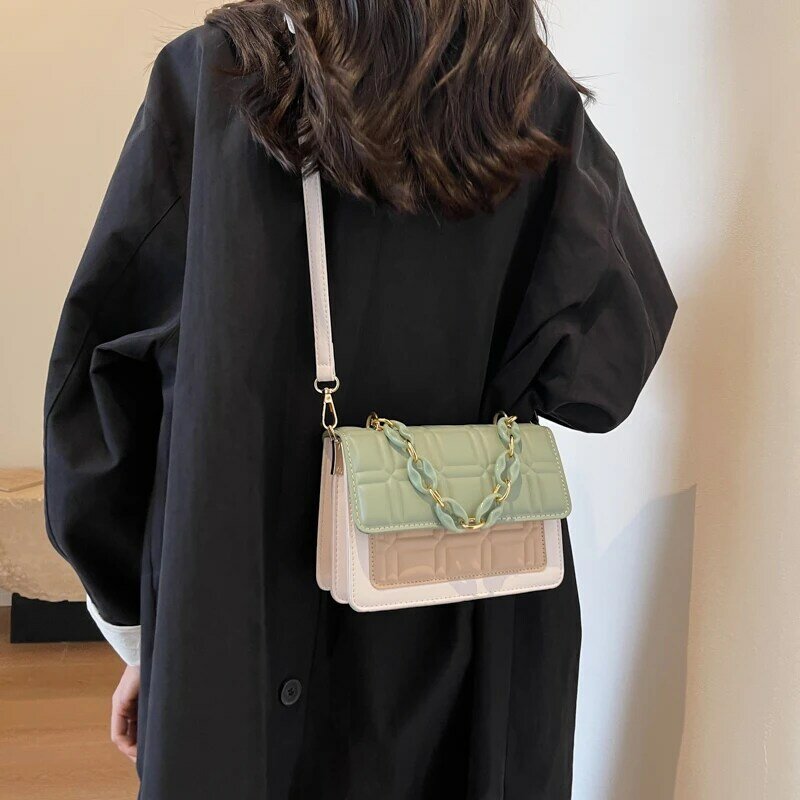 女性用チェーン付きミニレザーショルダーバッグ,ラグジュアリーデザイナーハンドバッグ,2k