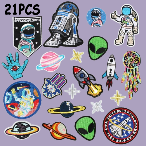 Hot Embroidery Patch Set DIY Astronaut Cloth Stickers Planet Applique Badges Fusible Iron on Patches Clothes Bag Hat Accessories