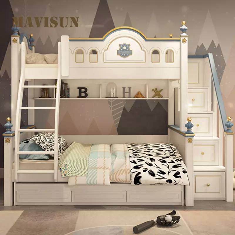 Light Luxury Lovely White Kid's  Boy And Gril Bunk  Child  For Small Apartment room Furniture Set Decoration