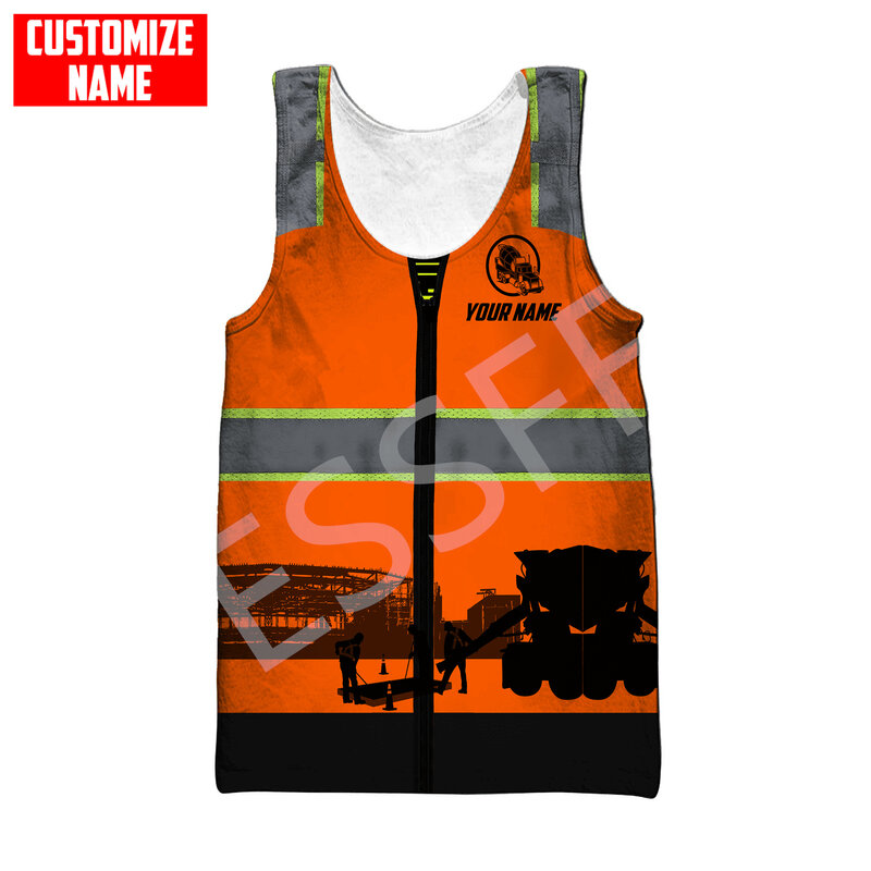Nome personalizado Cosplay Vest para Homens, Finalizador de Concreto Cortador, Camionista Trabalhador, 3DPrint, Sem Mangas, Streetwear, TankTop Casual, Harajuku X6