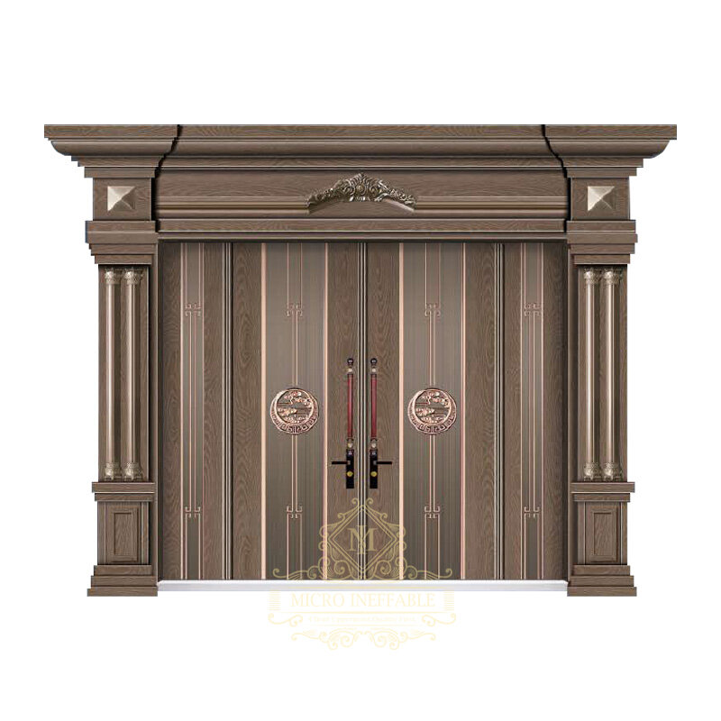 Luxury Decorative Design Exterior Metal Steel Security Doors Entry Double Doors with Crown
