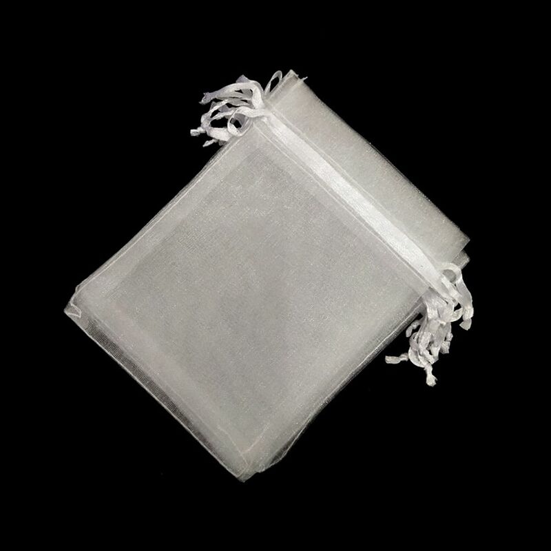Bolsita de gasa de Organza con cordón para embalaje de joyas, suministros de fiesta dibujables, 25/50 piezas, color blanco, para regalo