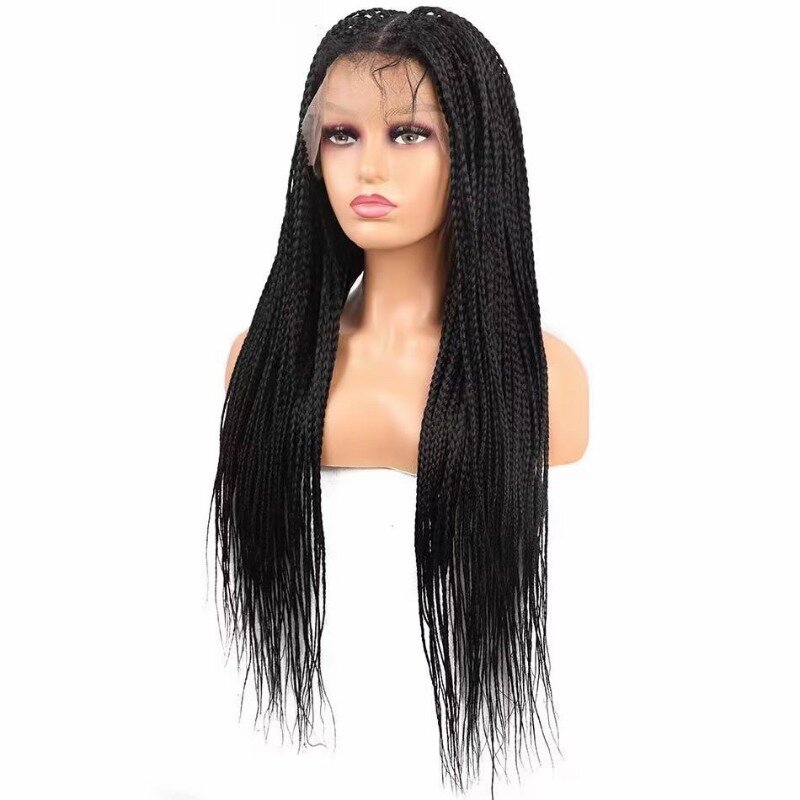 32"Lace Frontl Black Braided Wig For African Women Synthetic Braiding Hair Wigs With Babyhair Heat Resistant Fiber Long Braid