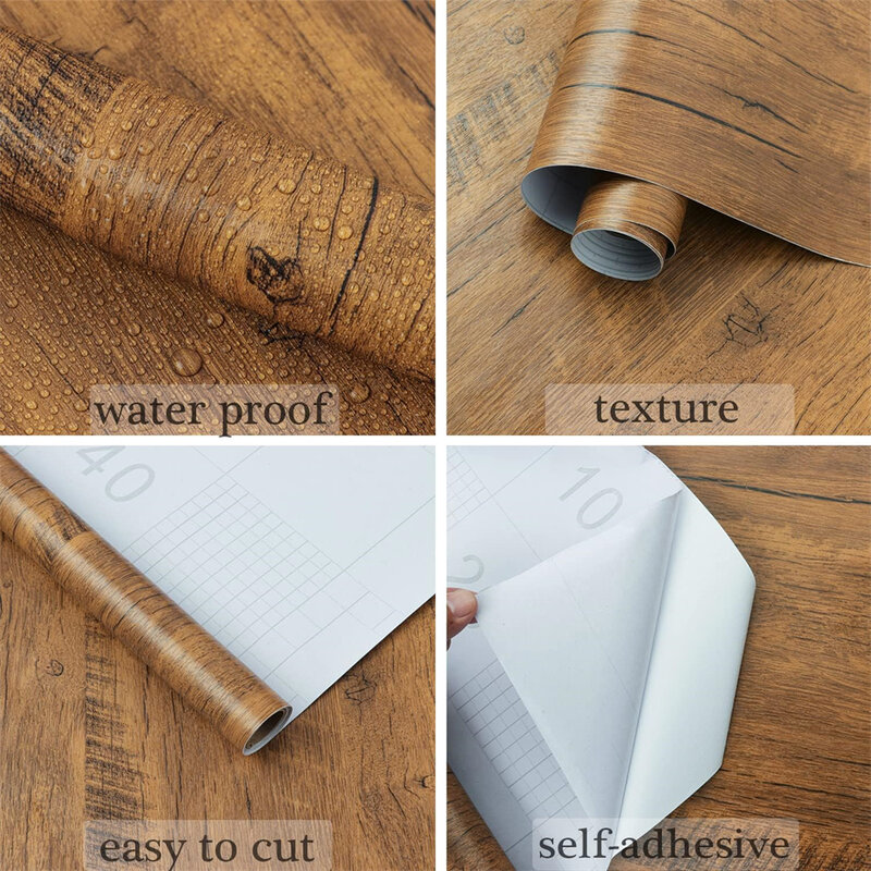 60/80cm Wide Wood Sticker for Furniture Wallpaper PVC Wallstickers DIY Waterproof Door Kitchen Wardrobe Cabinet Decor Walls Film