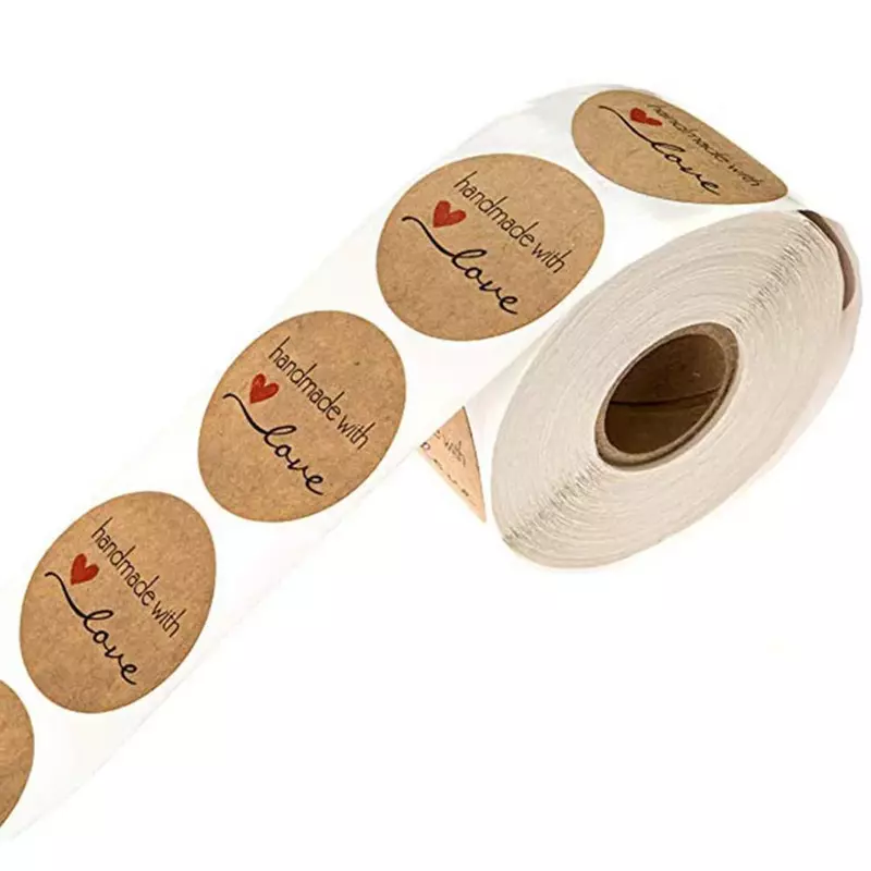 500 Buah 1.5 Inci Buatan Tangan DIY dengan Label Cinta Stiker Pernikahan Stiker Perekat Kraft Label Bulat Harga Grosir