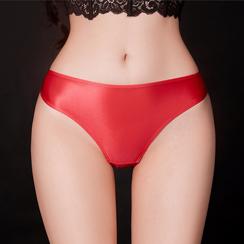 Women Shiny Silky Smooth Briefs Sheer Perspective Panties Hollow Erotic Underpants Low Waist Underwear Bikini Seductive Lingerie