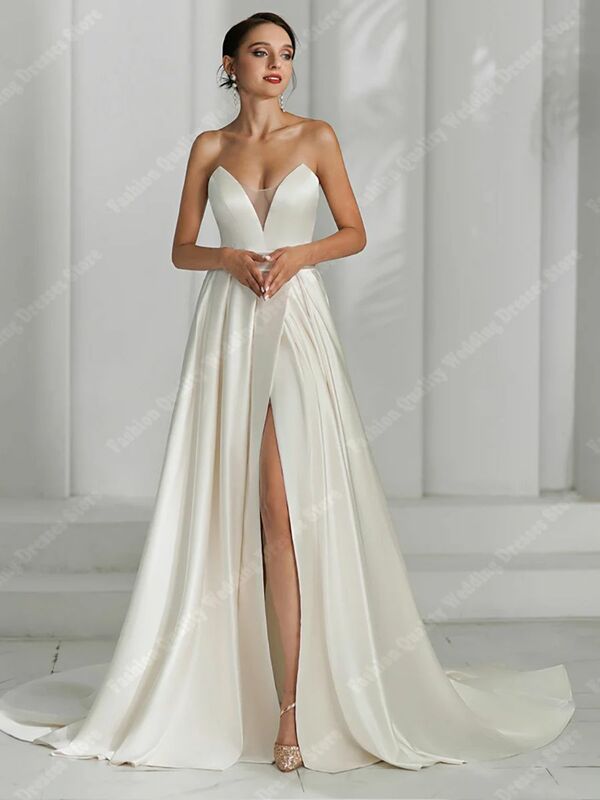 Piękne suknie ślubne damskie wysokie widelce księżniczka balowa błyszczące suknie ślubne najnowsze formalne bez rękawów Vestidos De Noche