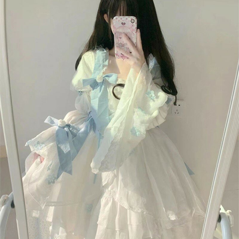Fairy vestido branco luar para fêmea, jacquard, doce