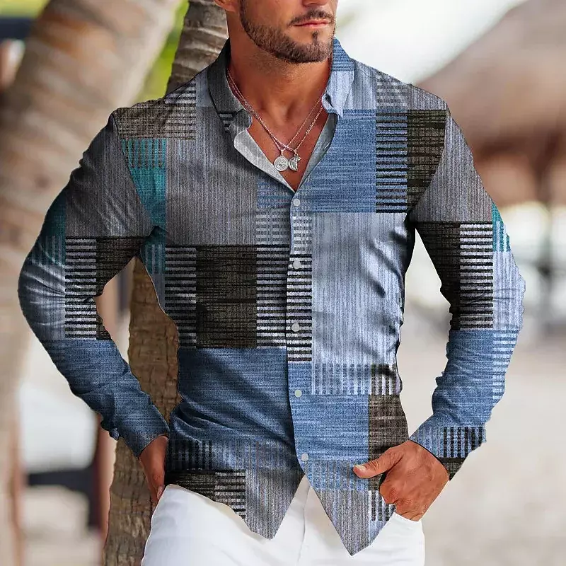 2023 New Fashion Tribal Casual Retro Men's Top Lapel Long Sleeve Spring Summer High Quality Fabric Soft Comfortable Plus Size