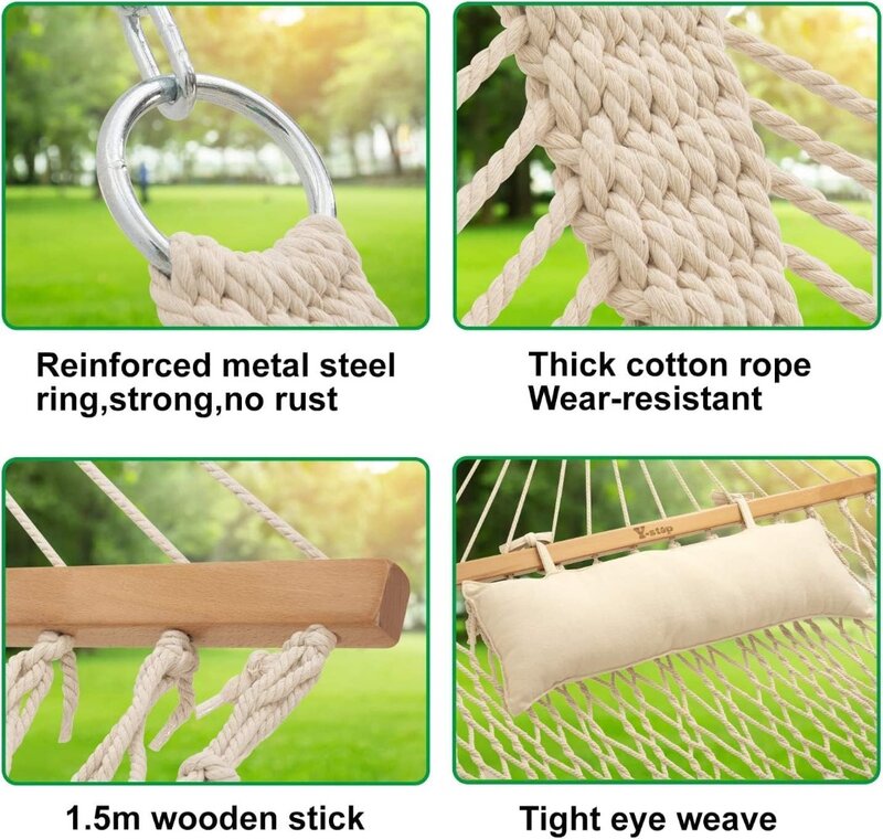 أرجوحة حبل قطنية تقليدية مع سلاسل وخطافات ، خارجية وداخلية ، ساحة فناء ، خشب صلب مزدوج