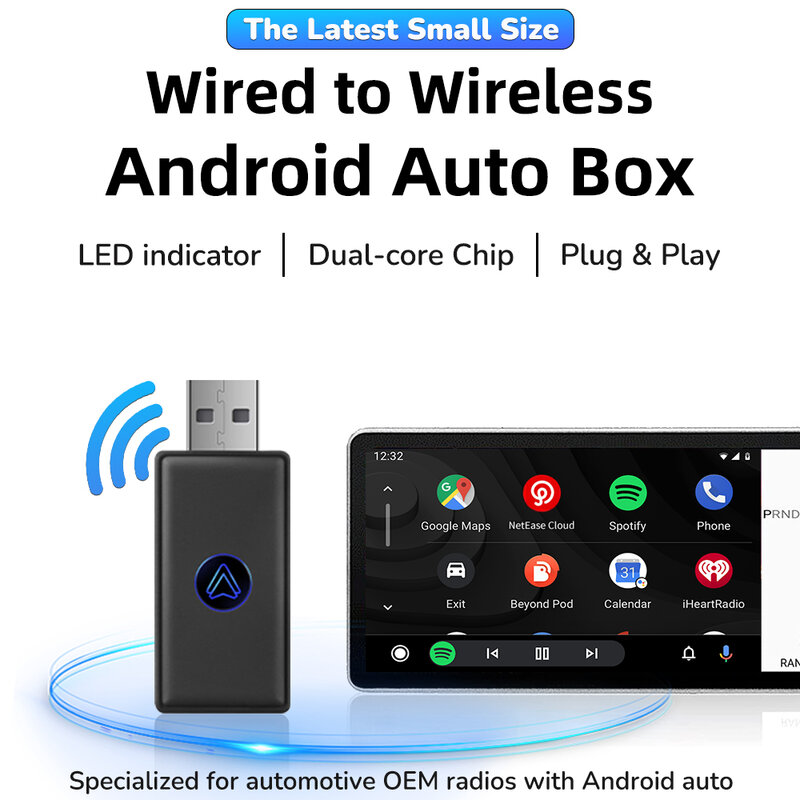 New Upgrade Mini Wired to Wireless Android Auto Adapter for Wired Android Auto Car Smart Ai Box Bluetooth WiFi  Auto connect Map