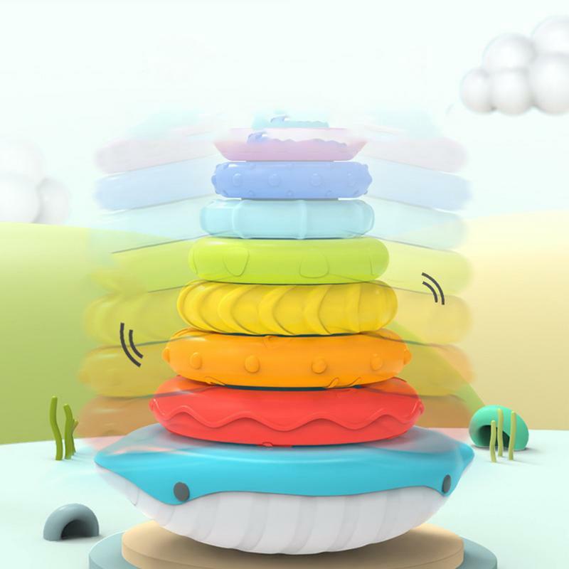 Jouet de cercle d'empilage arc-en-ciel avec 7 anneaux empilables, jouets mentaires oriels d'apprentissage précoce, développement de la musique, moteur fin
