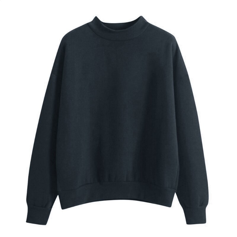 Damen-Sweatshirt mit Stehkragen, tief angesetzter Schulter, langärmelig, lässig, lockeres Pullover-Oberteil